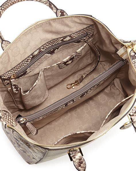 michael kors python embossed satchel|MICHAEL Michael Kors Natalie Large Top Handle Embossed .